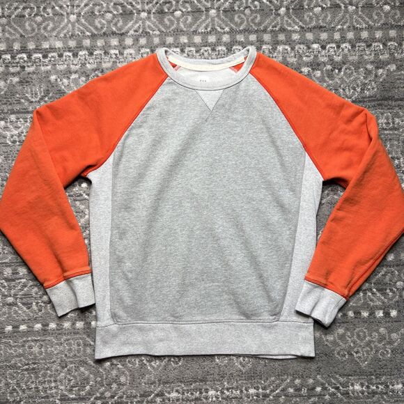 Gap Men’s Raglan French Terry Sweatshirt Medium Color block Orange Gray Hipster - Picture 1 of 7